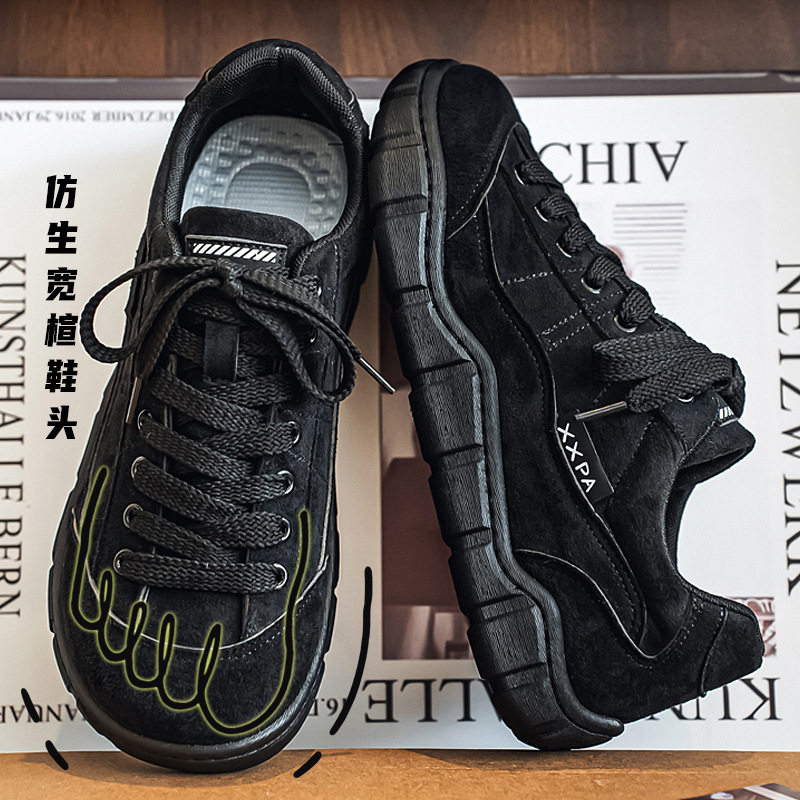 Giày sneaker nam cổ thấp form rộng mũi tròn, đế dày 3 cm, phong cách retro, cỡ lớn — 5018 Kaki, 5018 màu lạc đà, 5018 màu đen