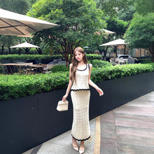 实拍现货2025春夏季新款花撞色针织U领背心吊带短裤长裙三件套女