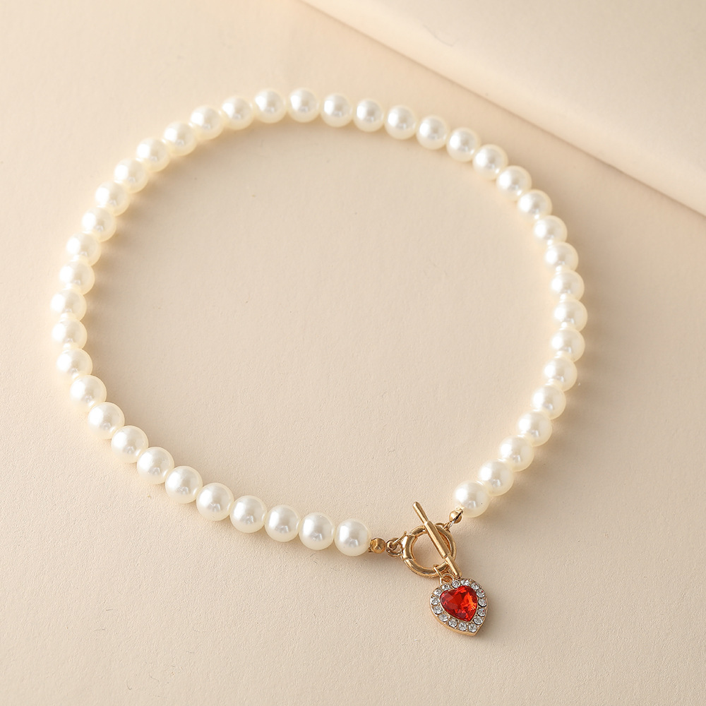 new creative French retro simple womenu0027s jewelry ruby pearl necklace wholesale