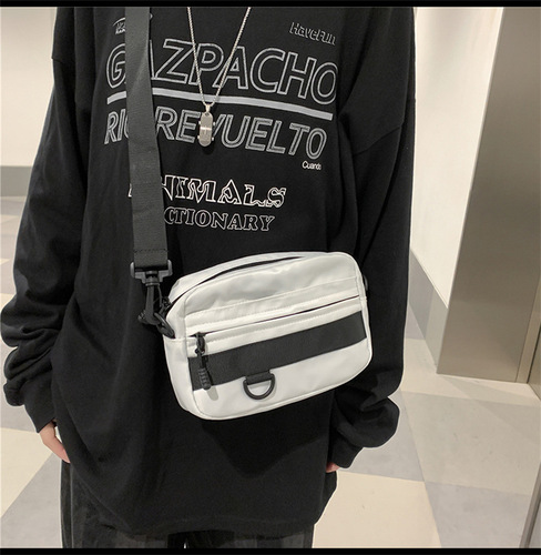Small shoulder bag men's trendy brand personality street small square bag ins canvas shoulder bag Japanese casual workwear crossbody bag