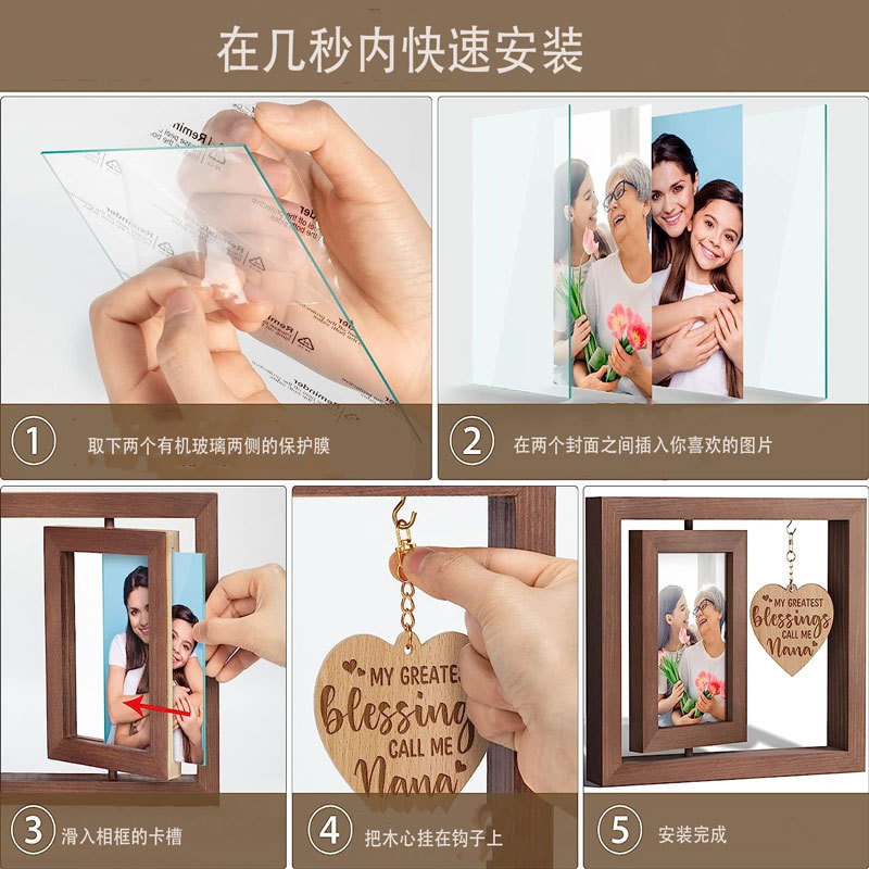 Nuevo marco de fotos americano amor madera giratoria marco de fotos creativo madre regalo decoración Marco de Fotos decoración de escritorio conmemorativa