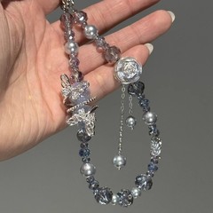 青い秘境〜優しい雰囲気の青いビーズの蝶のペンダントニッチライト高級夢のような携帯電話ペンダントアクセサリー