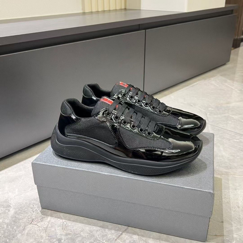 Foreign Trade European Station Americas Cup Prada Men's Shoes Shiny Leather Mesh Sports Casual Trendy Shoes European Station