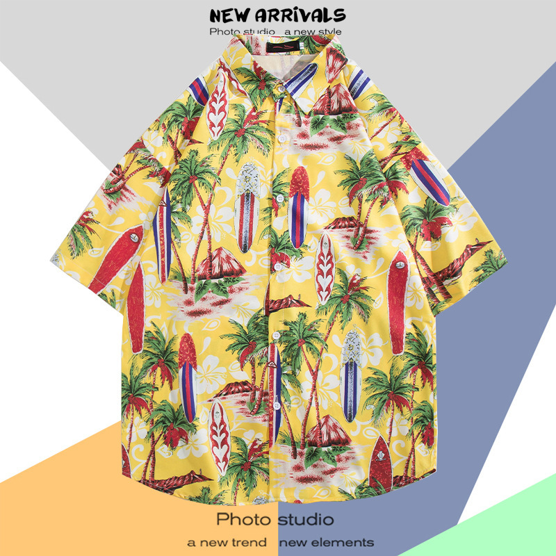 Hong Kong estilo Retro Vintage floral camisa manga corta Estilo Hawaiano tailandés diseño Ruan guapo camisa suelta para hombres y mujeres