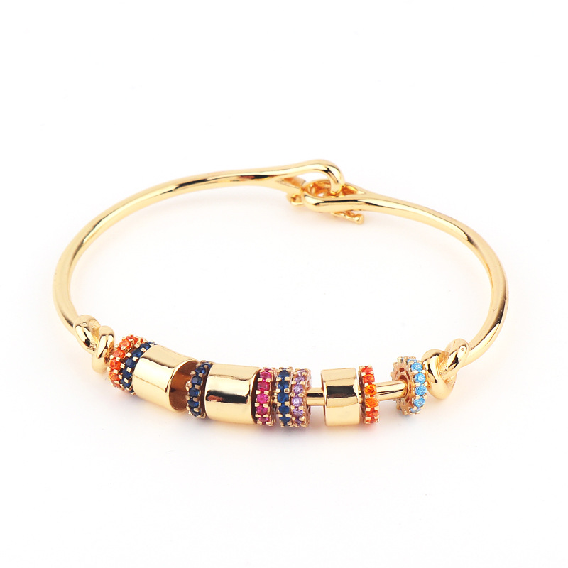 Fashion Geometric Copper Bangle Plating Artificial Gemstones Copper Bracelets
