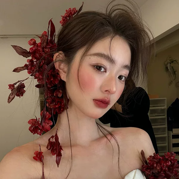 Bride Red Flower Xiuhe Headwear New Chinese Classical Ancient Style Cheongsam Morning Dress Toast Dress Styling