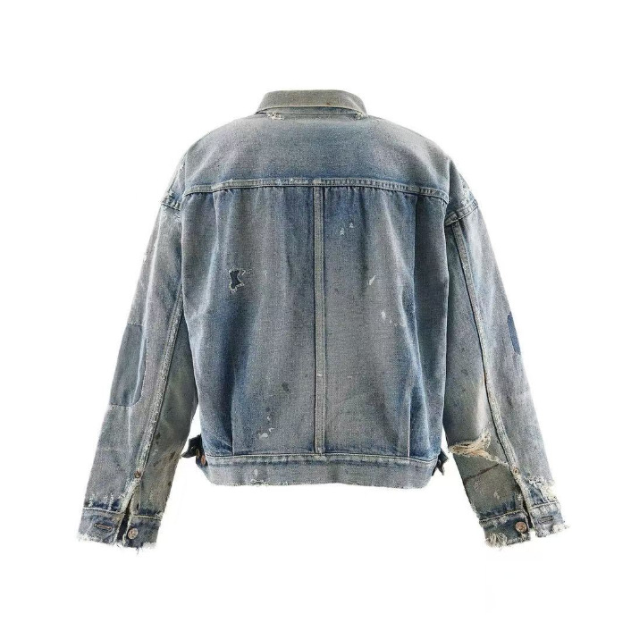 Niche Washed American High Street Distressed Vintage Ripped Denim Jacket For Men And Women With Graffiti Design, Trendy_voghion.com