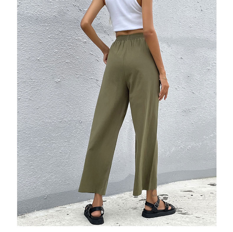 drawstring loose solid color retro nine-point wide-leg pants wholesale clothing vendor Nihaostyles NSYYF71873