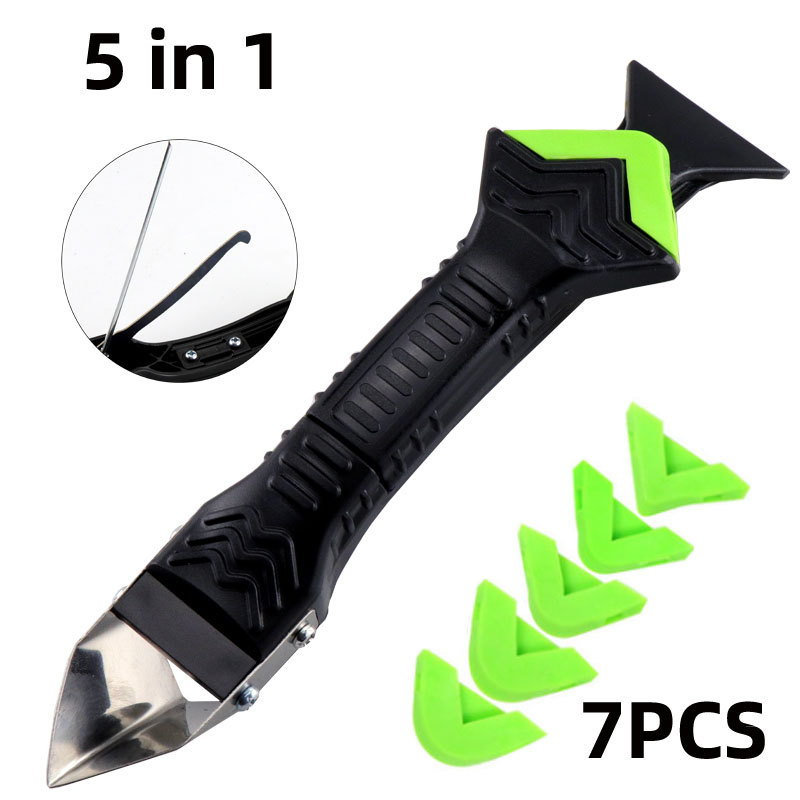 跨境7件套5合一金属刮刀美缝喷嘴填缝工具密封胶修整密封刮板钩刀