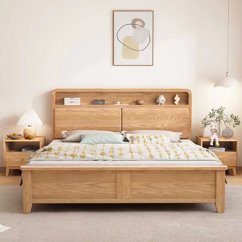Cama de madera maciza completa nórdica 1,5 m 1,8 m cera blanca cama doble pequeño apartamento moderno simple Almacenamiento de presión de aire cama de boda