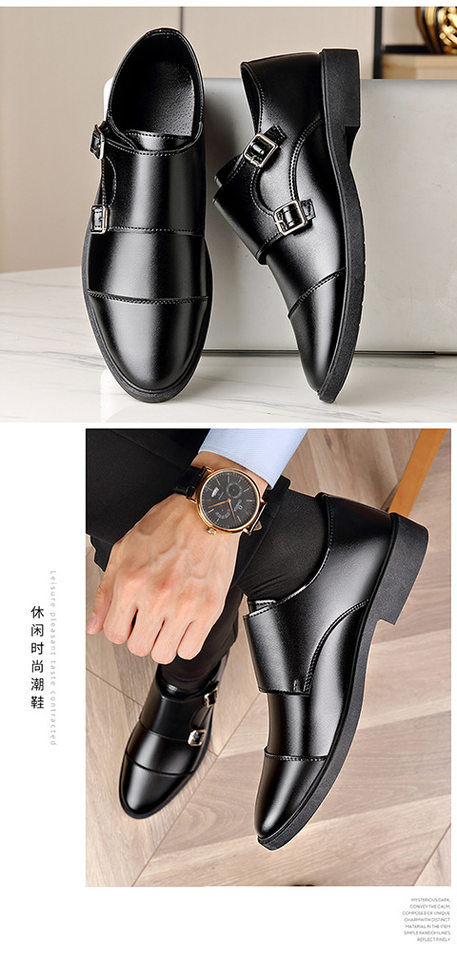 Giày da nam công sở mũi nhọn gót thấp phong cách Anh, giày da lịch sự cho chú rể — D622 màu đen chi tiết 14