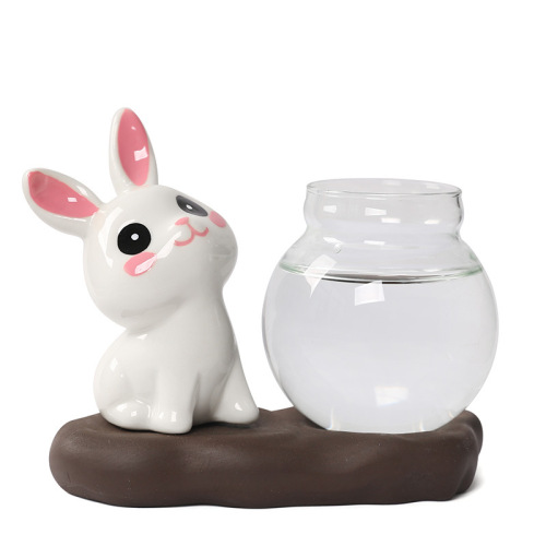 Home furnishings hydroponic vase ceramic rabbit office desk decoration supplies new rabbit pothos flower arrangement container