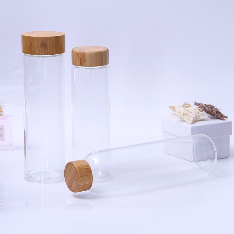 Comercio exterior tazas de vidrio de bambú alto silicio cubierta de madera de doble capa taza de agua a prueba de escaldos de oficina de negocios con taza de regalo de té