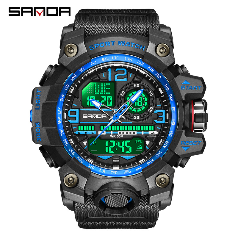 Sanda nuevo reloj moda hombres estudiante juventud reloj electrónico impermeable multifuncional reloj al por mayor