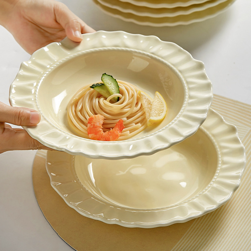 French Straw Hat Plate, Cream Style Deep Plate, Pasta Plate, Salad Plate, High-End Western Food Plate, Dishes, Good-Looking Tableware