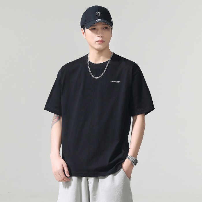 80 frío algodón camiseta de mangas cortas hombre 2026 verano transpirable camiseta de mangas cortas casuales blanco negro
