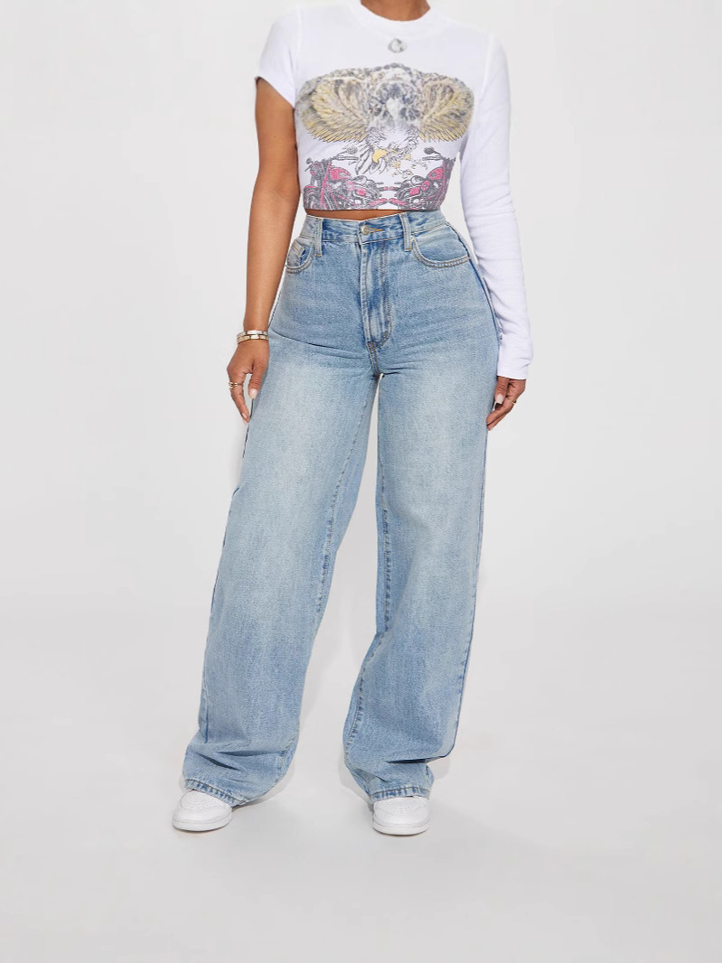 Amazon 2024 nueva ropa de mujer europea y americana azul claro transfronterizo jeans de cintura alta image 2