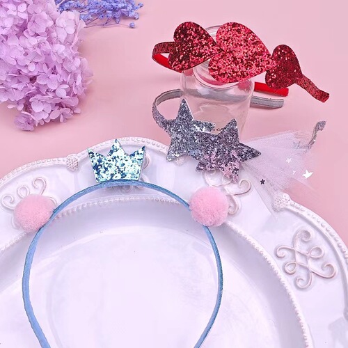 Valentine's Day children's headband bright red glitter pink love ball crown headband sweet girl headband hair accessories