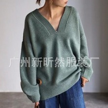 4色现货乐天新款针织毛衣女2023秋冬V领长袖毛衣