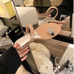 秒發！蘇茵茵同款鞋鴿子蛋水鑽坡跟套趾平底拖鞋女涼拖外穿夏