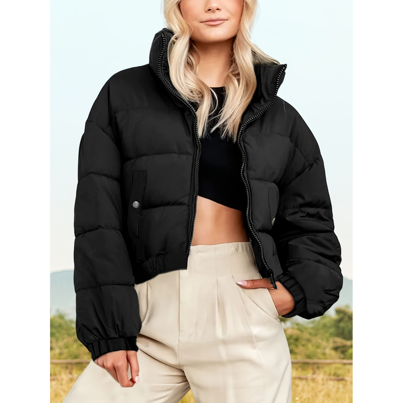 F 4628L Women's Cropped Stand Collar Puffer Jacket 女士短款