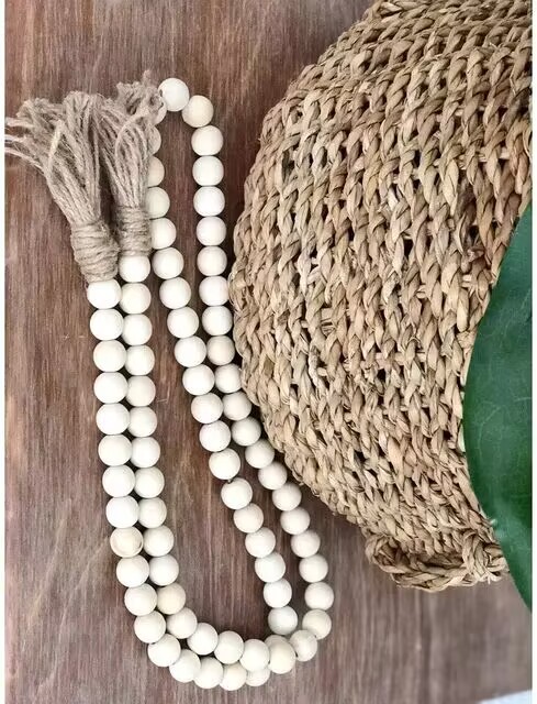Cuentas de madera Garland 58 pulgadas granja decoración país decoración pared colgante carpintería oración con borla