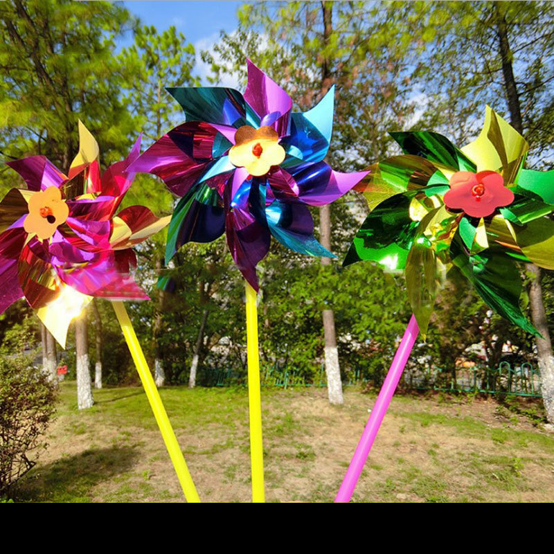 Wholesale Single Flower Windmill with Sparkles, Children's Toy, Promotion Giveaway, Small Gift, Outdoor Stall Bestseller