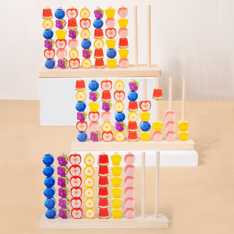 Puzzles infantiles transfronterizos educación temprana de frutas columnas cuentas juguetes color geometría cognitiva juguetes de madera al por mayor