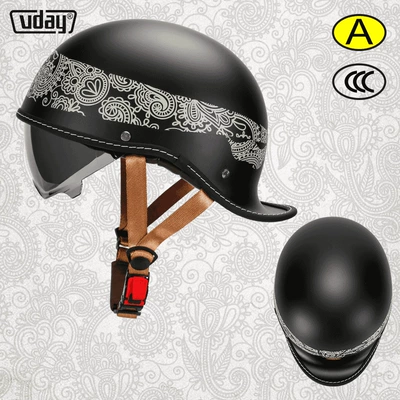 Motosiklet kaskı (dəbilqə), Summer electric car helmet retro - matte-black-ribbon-m-head-circumference-52-54cm-transparent-black-tea-lenses