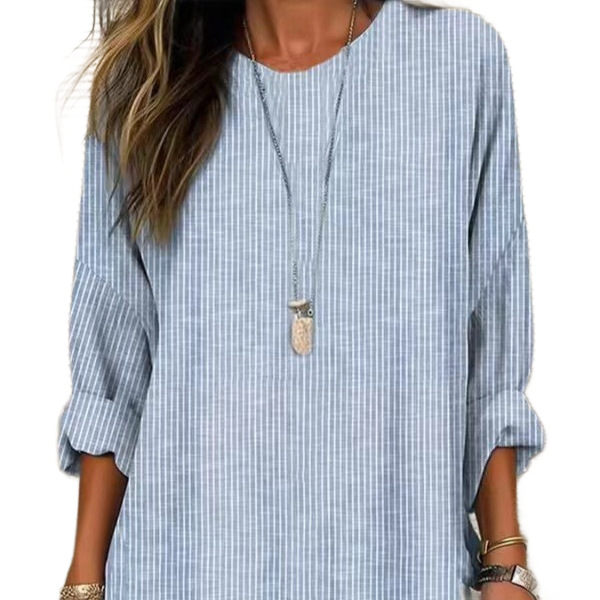 Women's Clothing Women's Casual Striped Long Sleeve Top Round Neck Loose Fit Spring Summer Fashion Style Shirt_ecoleips.com