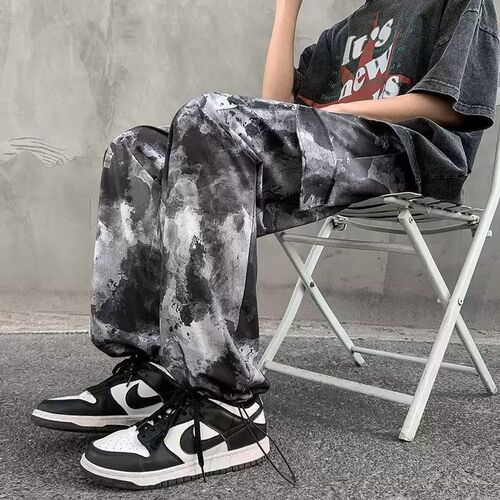 Camouflage work pants for men, summer trendy brand American street style straight-leg casual pants, trendy Insta loose wide-leg pants