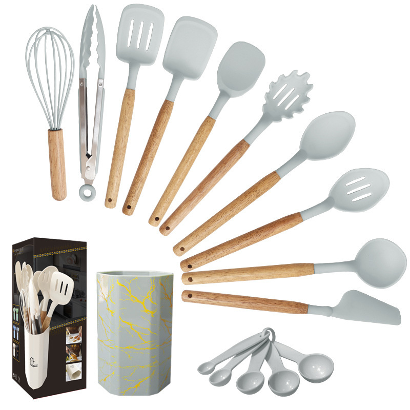 Cuchara de sopa de espátula de silicona Juego de 12 piezas olla antiadherente para cocinar pala de silicona para uso doméstico de calidad alimentaria Juego de utensilios de cocina de silicona al por mayor