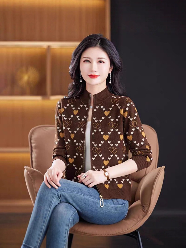 羊绒开衫女2025新款妈妈秋装女士洋气毛衣外套女提花针织宽松上衣|undefined