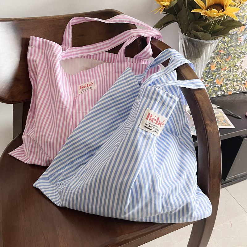 Unisex Large Cotton Stripe Cute Basic Square Open Tote Bag display picture 4