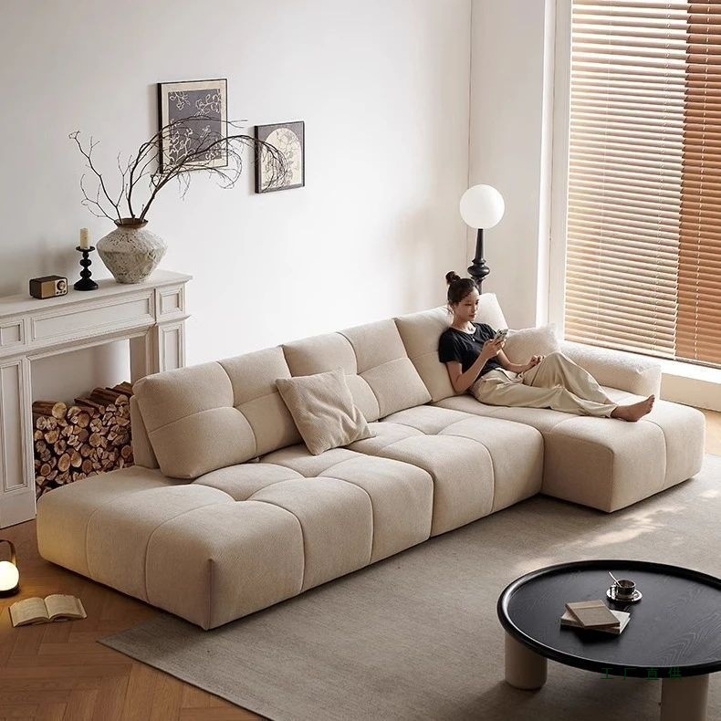Sofa New Style Guangdong Foshan Tofu Block Spit Style Mid-Century Style Chenille Velvet Sofa
