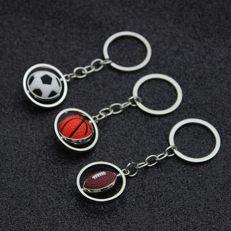 Rotating Mini Basketball, Football, Golf Ball, Rugby Ball, Baseball Keychain, Metal Ball Keychain, Gift Accessory