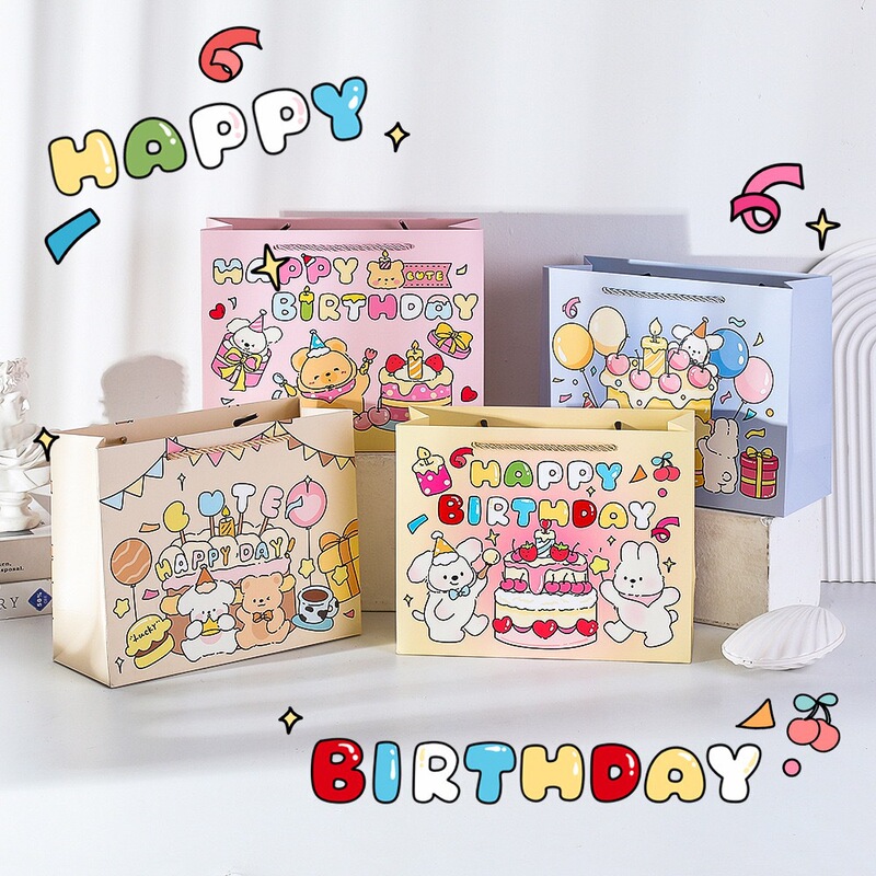 Happy Birthday Graffiti Gift Bag Ins Large Cartoon Tote Bag Holiday Gift Packaging Bag Accompanying Gift Bag