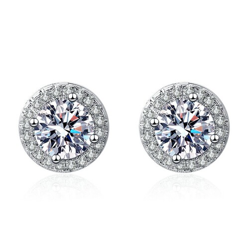 Cross-border imitation moissanite full diamond princess round earrings, feminine women's round small gift earrings, earrings
