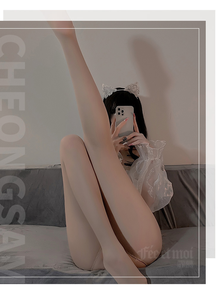 Feimu Black Open Stockings with Attached Garter, Hand-Tearable, One Size — detail image 22