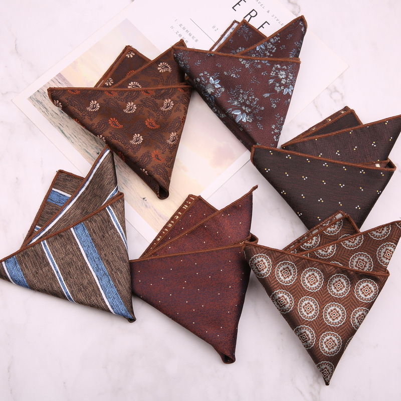 Men's suit pocket towel business formal suit small square towel decoration British chest towel handkerchief Brown Brown