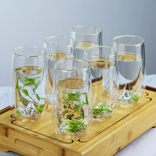透明双层玻璃杯家用喝茶杯子绿茶颜隔热防烫高茶值泡杯水杯金边