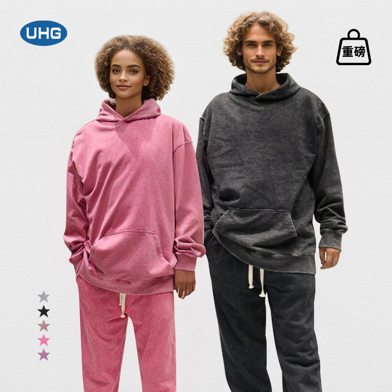 Autumn/Winter American Retro Streetwear Brand Loose Hooded Sweatshirt and Pants Set, Washed and Distressed, Unisex Couple's Outfit