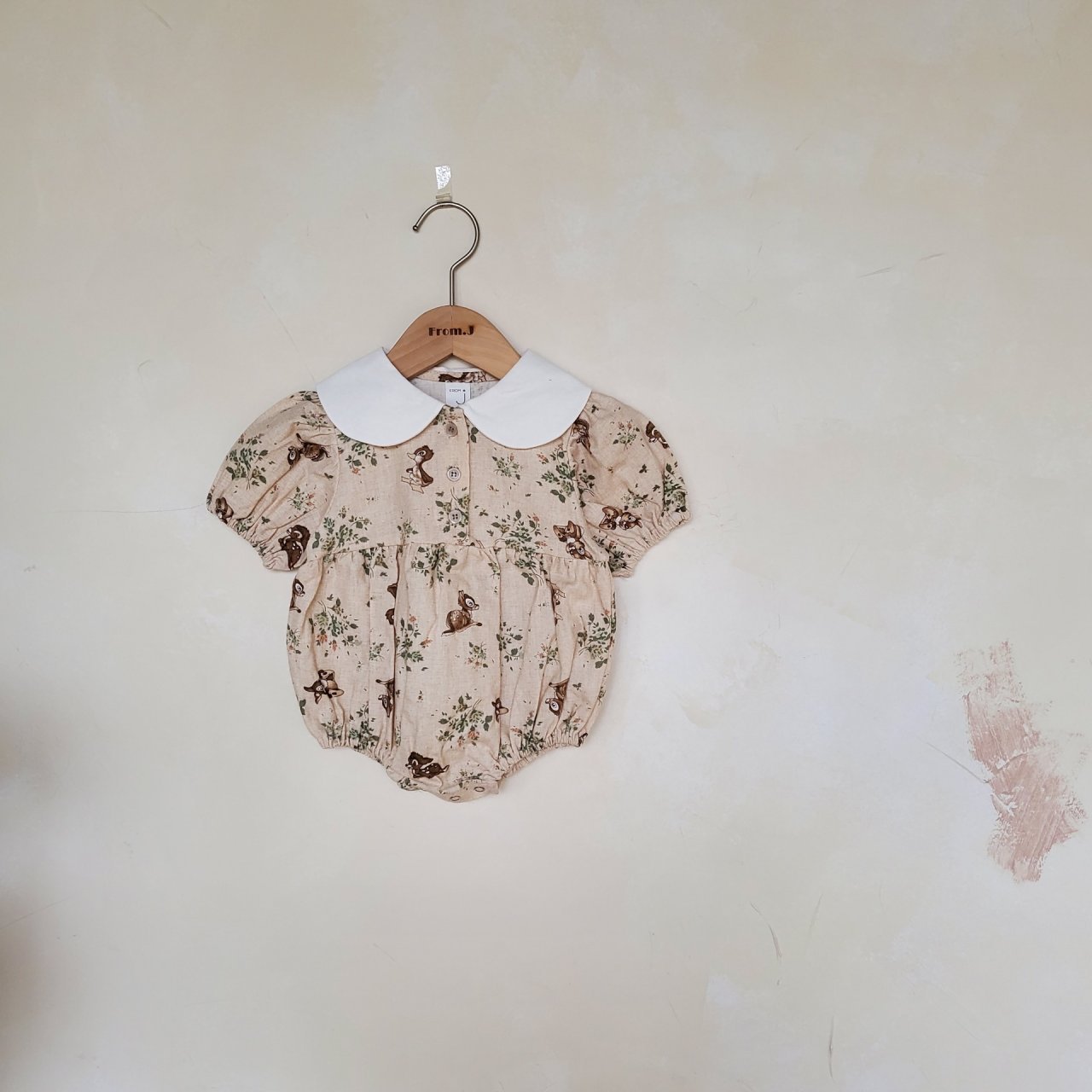 Estilo coreano ins bebé niña bebé algodón fino suave lindo ciervo solapa mono mameluco recién nacido impreso corto escalada