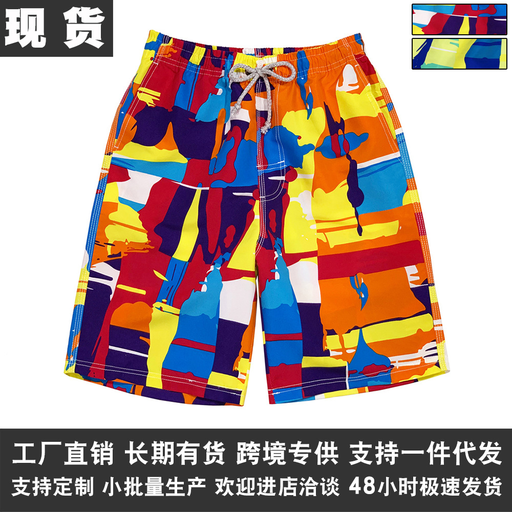 跨境爆款情侣短裤桃皮绒涂鸦印花沙滩裤男款宽松大码休闲五分短裤