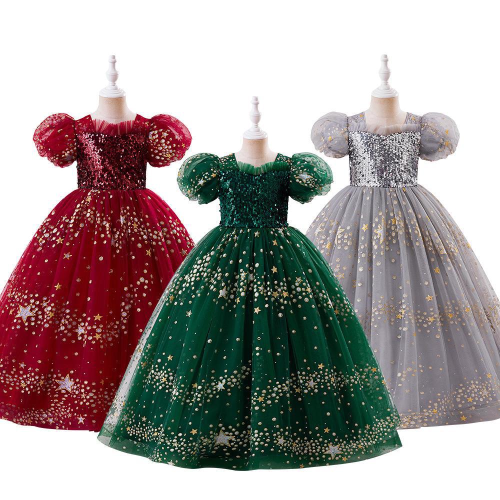 Ropa infantil nuevo vestido de navidad estrella sequela vestido de princesa vestido de navidad vestido de niña