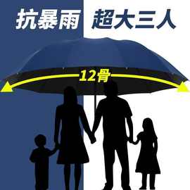 加大12骨黑胶折叠晴雨伞加大加厚三人晴雨伞遮阳伞印刷logo广告伞