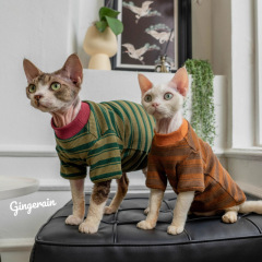 宠物德文猫咪衣服春秋装薄款猫咪布偶猫无毛猫条纹圆领T恤基础款