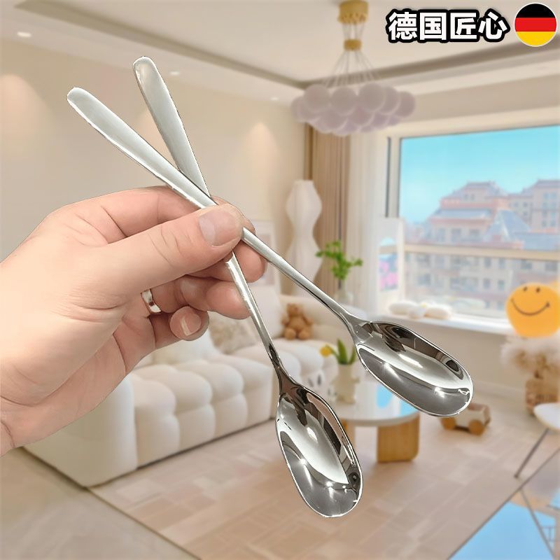 Cuchara de café en acero inoxidable con mango largo para postre_voghion.com