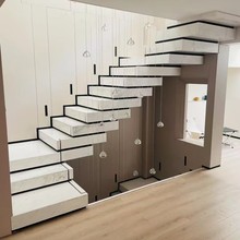 叠步楼梯别墅设计高端楼梯定制网红复式轻奢卷板旋转弧形钢木楼梯