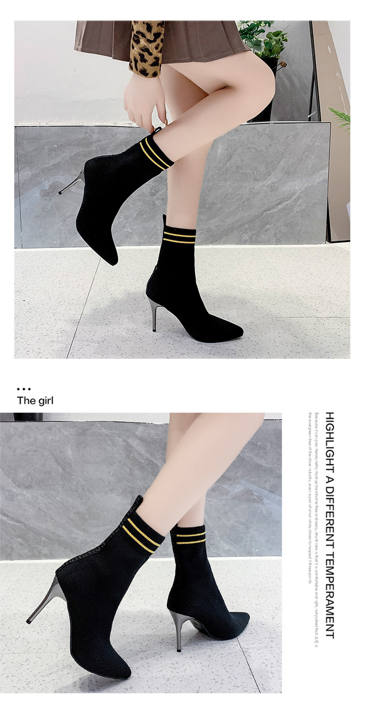 Pointed Toe Stretch Fabric Stiletto Boots NSYBJ89013